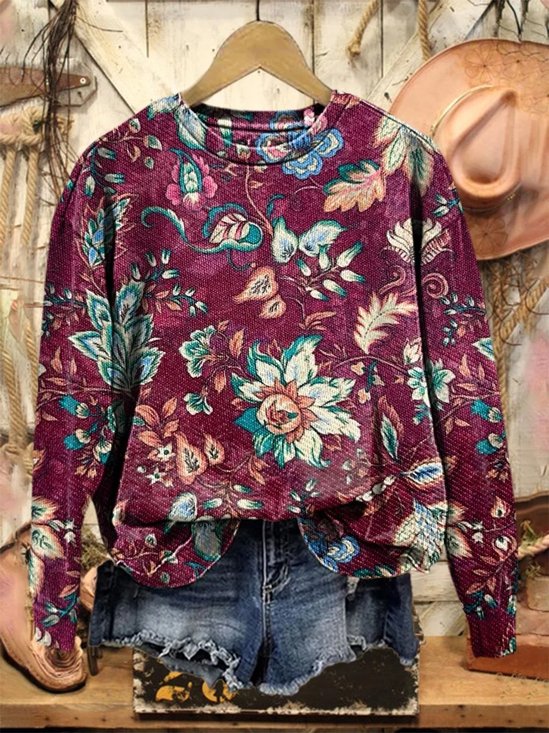 Women Floral Crew Neck Printing Casual Spring/Fall Long Sleeve Sweatshirt