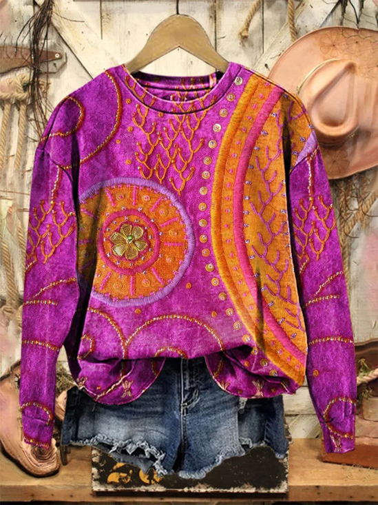 Women Floral Crew Neck Printing Casual Spring/Fall Long Sleeve Sweatshirt