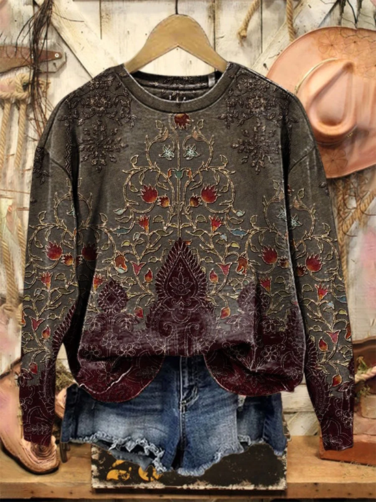 Women Floral Crew Neck Printing Casual Spring/Fall Long Sleeve Sweatshirt