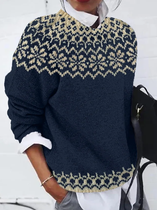Women Abstract Printing Spring/Fall Casual Long Sleeve Crew Neck Sweater