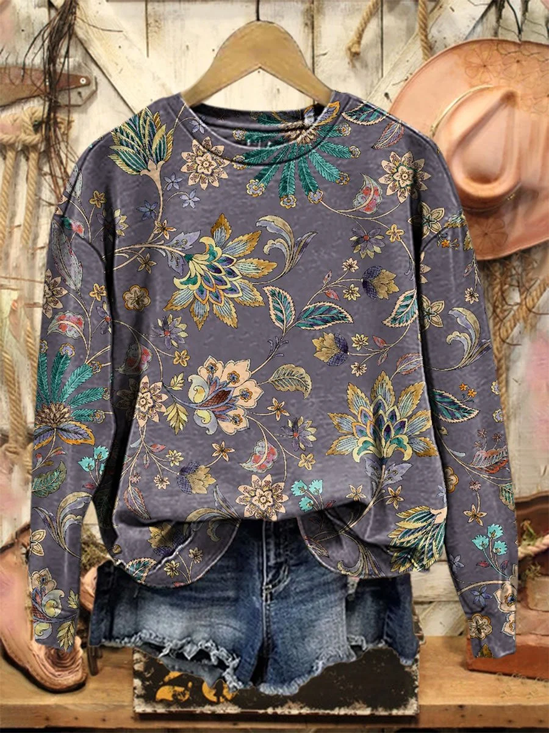 Women Floral Crew Neck Printing Casual Spring/Fall Long Sleeve Sweatshirt
