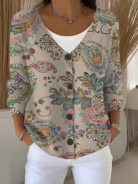 Women Floral Long Sleeve V Neck Casual Spring/Fall Cardigan Outerwear