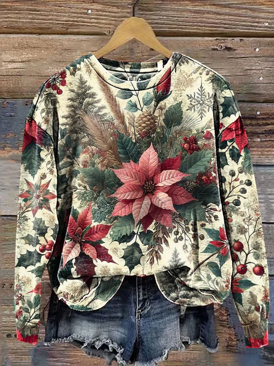 Women Floral Crew Neck Printing Casual Spring/Fall Long Sleeve Sweatshirt