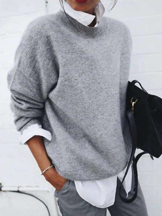 Women Plain Printing Spring/Fall Casual Long Sleeve Crew Neck Sweater