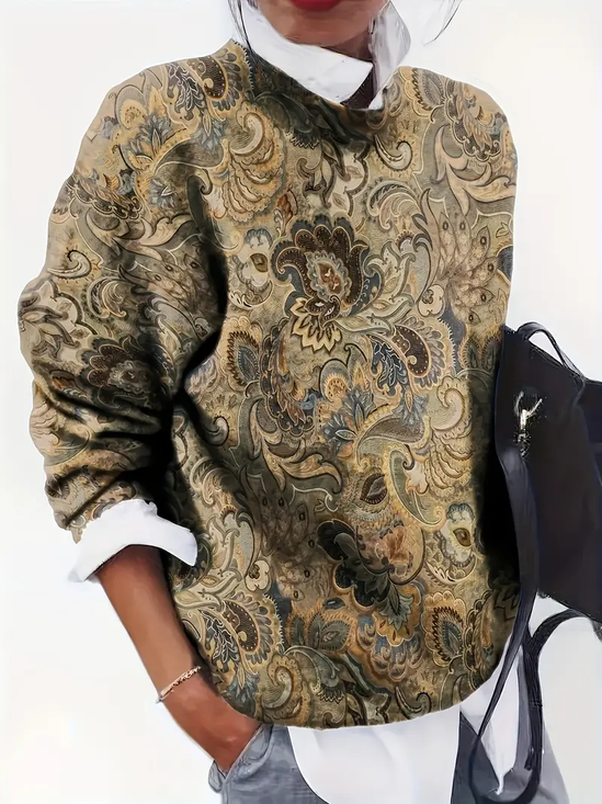 Women Floral Printing Spring/Fall Casual Long Sleeve Crew Neck Sweater