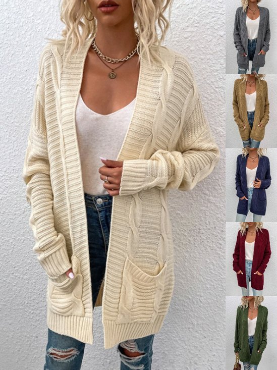 Women Plain Spring/Fall Cover-up Vintage Split Joint Lightweight Cardigan