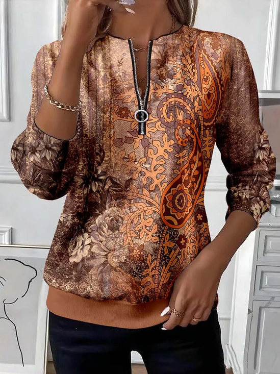 Women Floral Crew Neck Printing Casual Spring/Fall Long Sleeve Sweatshirt