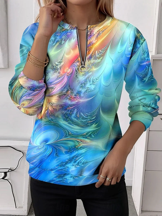 Women Abstract Crew Neck Printing Casual Spring/Fall Long Sleeve Sweatshirt