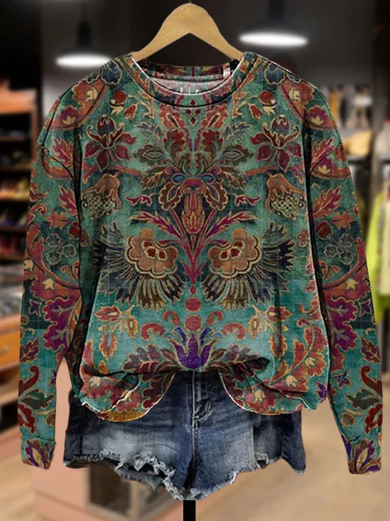 Women Floral Crew Neck Printing Casual Spring/Fall Long Sleeve Sweatshirt