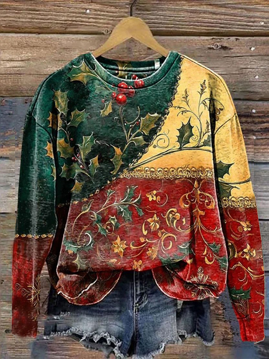 Women Floral Crew Neck Printing Casual Spring/Fall Long Sleeve Sweatshirt