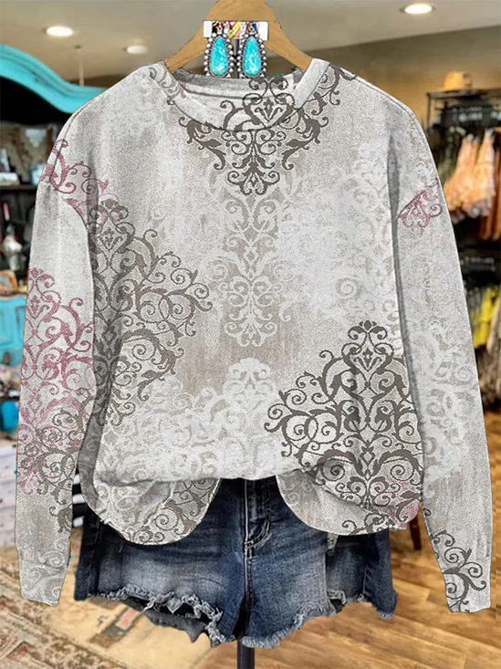Women Floral Crew Neck Printing Casual Spring/Fall Long Sleeve Sweatshirt