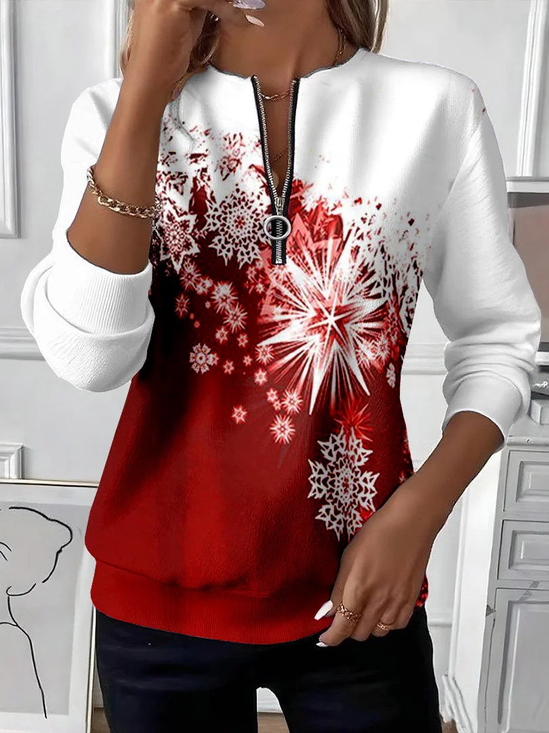 Women Christmas Crew Neck Printing Casual Spring/Fall Long Sleeve Sweatshirt
