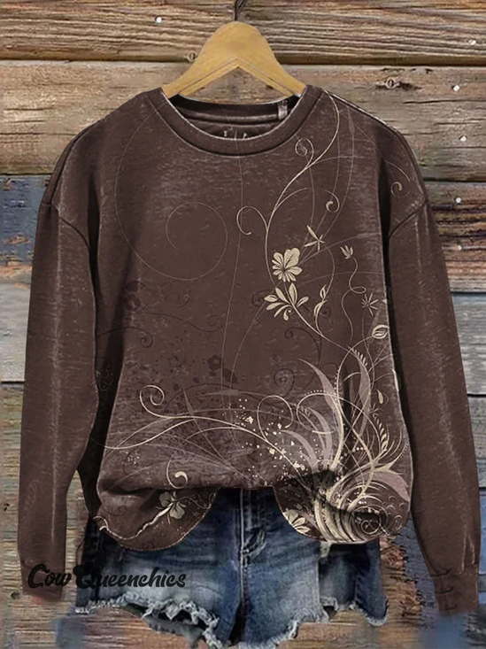 Women Floral Crew Neck Printing Casual Spring/Fall Long Sleeve Sweatshirt