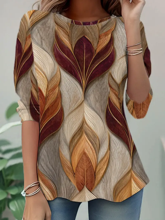 Women Abstract Long Sleeve Tee T-shirt Crew Neck Casual Spring/Fall Tunic Top