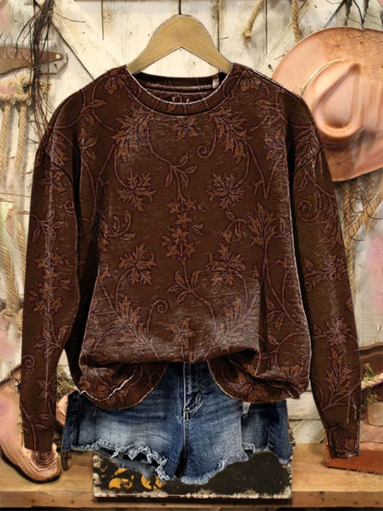 Women Floral Crew Neck Printing Casual Spring/Fall Long Sleeve Sweatshirt