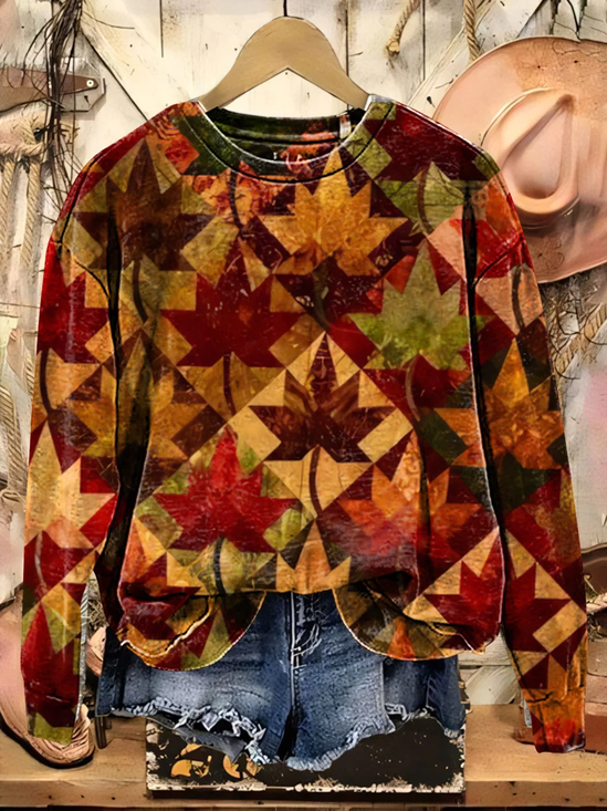 Women Maple Leaf Crew Neck Printing Casual Spring/Fall Long Sleeve Sweatshirt