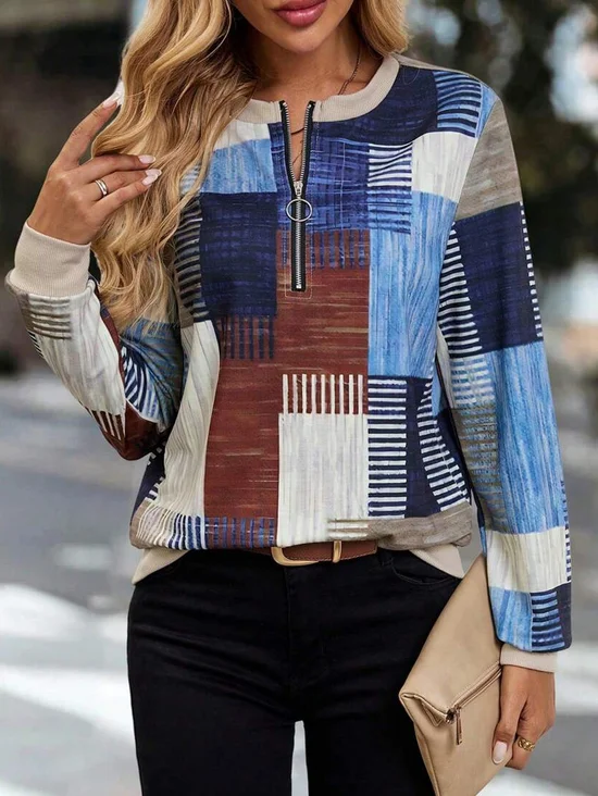 Women Abstract Crew Neck Printing Casual Spring/Fall Long Sleeve Sweatshirt