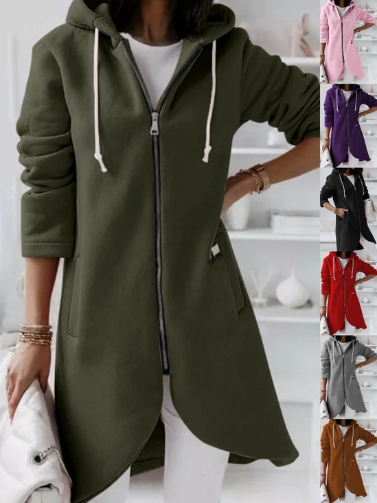 Women Spring/Fall Outerwear Vintage Split Joint Plain Long Sleeve Hoodie Jacket