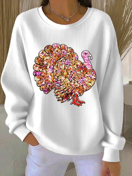 Women Turkey Crew Neck Casual Spring/Fall Long Sleeve Sweatshirt