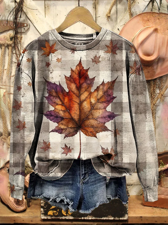 Women Plaid Crew Neck Printing Casual Spring/Fall Long Sleeve Sweatshirt