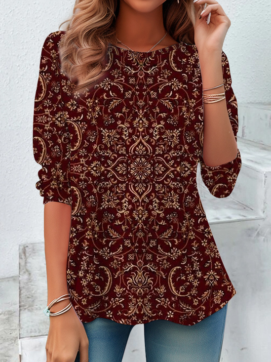 Women Floral Long Sleeve Tee T-shirt Crew Neck Casual Spring/Fall Tunic Top