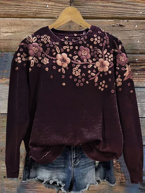 Women Floral Crew Neck Printing Casual Spring/Fall Long Sleeve Sweatshirt