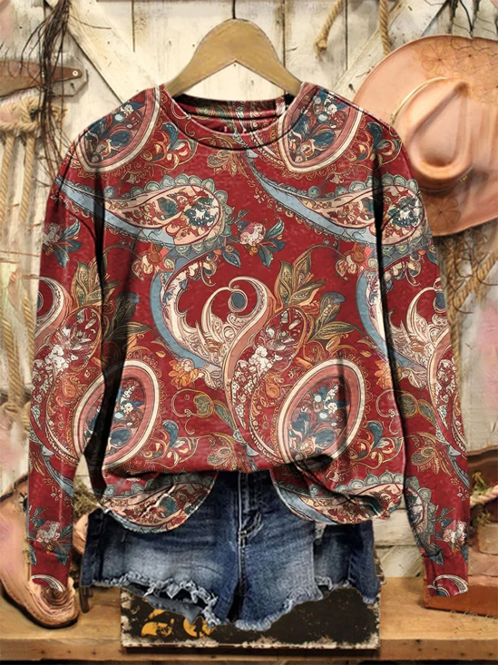 Women Floral Crew Neck Printing Casual Spring/Fall Long Sleeve Sweatshirt