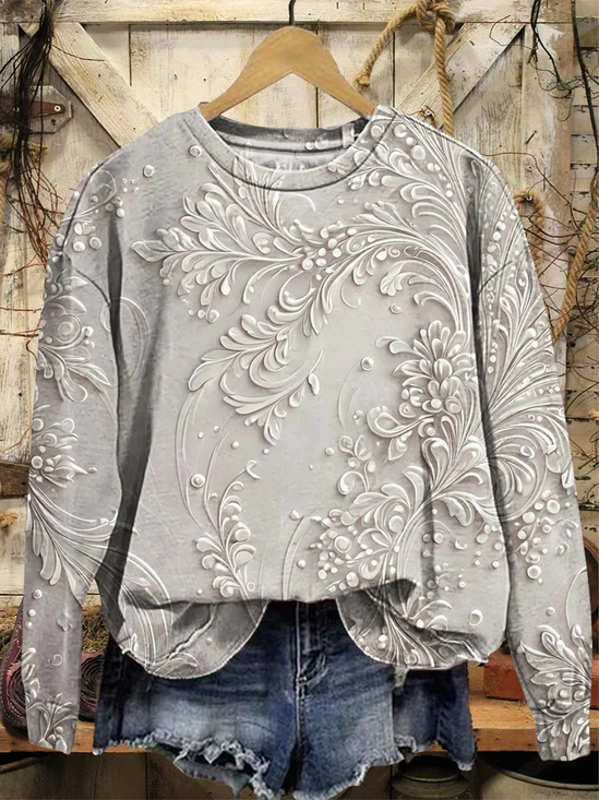 Women Floral Crew Neck Printing Casual Spring/Fall Long Sleeve Sweatshirt
