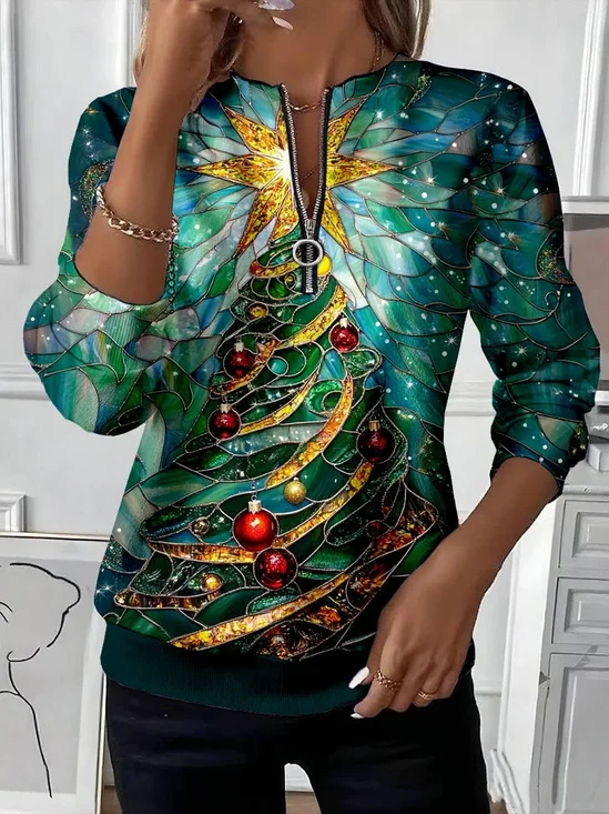 Women Christmas Crew Neck Printing Casual Spring/Fall Long Sleeve Sweatshirt