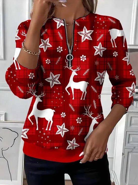 Women Christmas Crew Neck Printing Casual Spring/Fall Long Sleeve Sweatshirt
