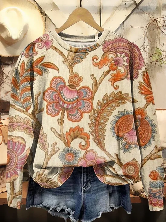 Women Floral Crew Neck Printing Casual Spring/Fall Long Sleeve Sweatshirt