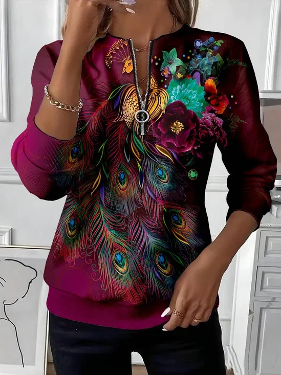 Women Floral Crew Neck Printing Casual Spring/Fall Long Sleeve Sweatshirt
