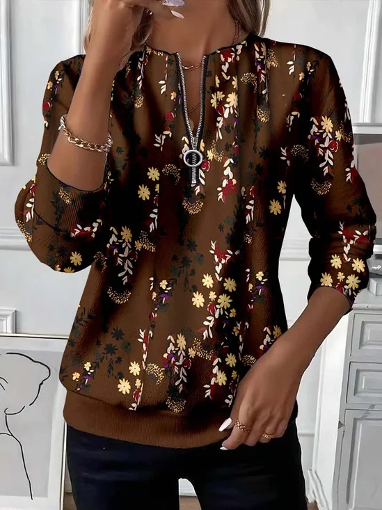 Women Floral Crew Neck Printing Casual Spring/Fall Long Sleeve Sweatshirt