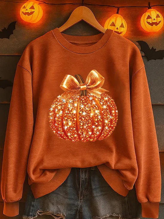 Women Halloween (pumpkin) Crew Neck Printing Casual Spring/Fall Long Sleeve Sweatshirt