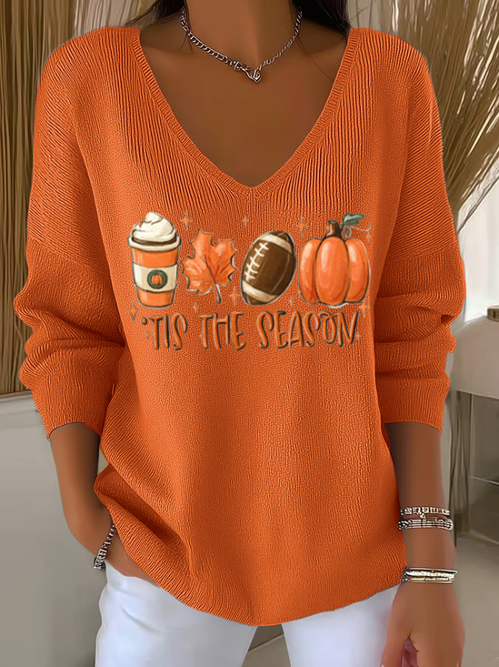 Women Text Letters Long Sleeve Tee T-shirt V Neck Printing Casual Spring/Fall Top