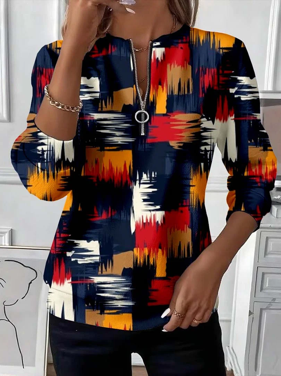 Women Abstract Crew Neck Printing Casual Spring/Fall Long Sleeve Sweatshirt