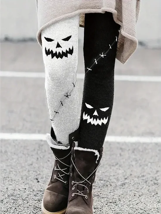 Women Halloween (pumpkin) Casual All Season Printing Long Leggings