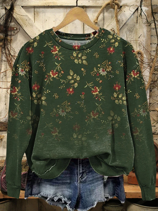 Women Floral Crew Neck Printing Casual Spring/Fall Long Sleeve Sweatshirt