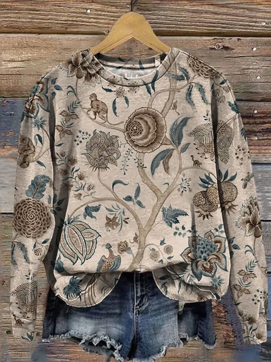 Women Floral Crew Neck Printing Casual Spring/Fall Long Sleeve Sweatshirt