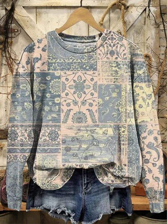 Women Floral Crew Neck Printing Casual Spring/Fall Long Sleeve Sweatshirt