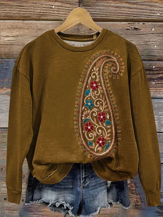 Women Floral Crew Neck Printing Casual Spring/Fall Long Sleeve Sweatshirt