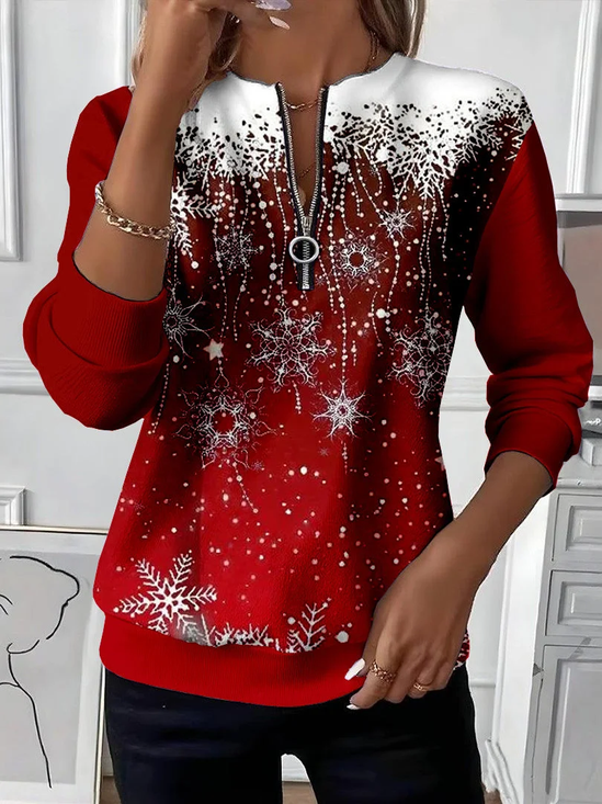 Women Christmas Crew Neck Printing Casual Spring/Fall Long Sleeve Sweatshirt