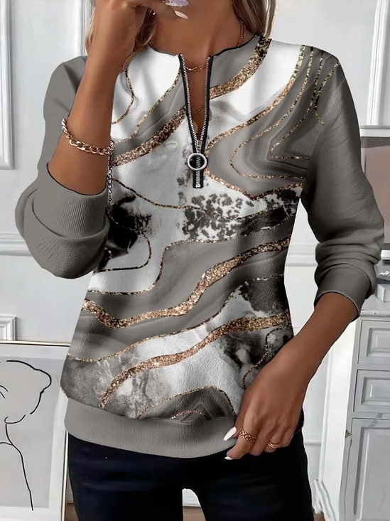Women Abstract Crew Neck Printing Casual Spring/Fall Long Sleeve Sweatshirt