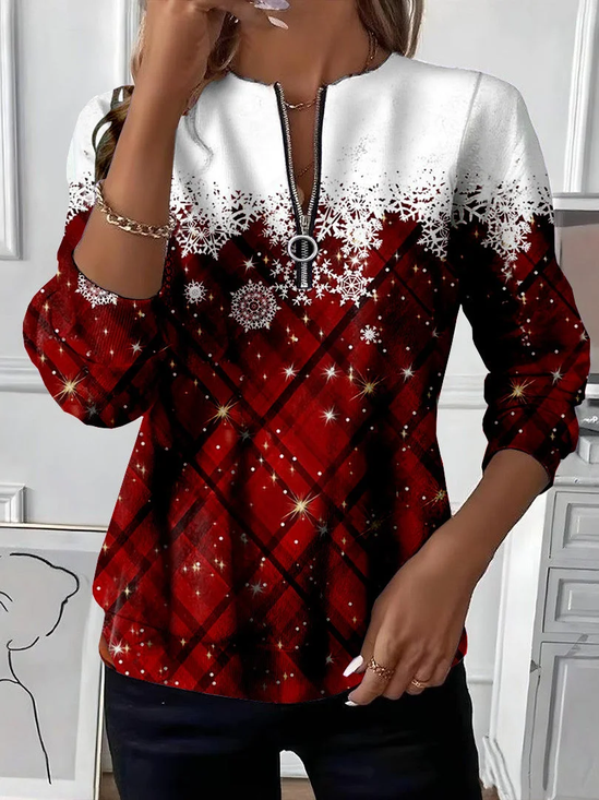 Women Christmas Crew Neck Printing Casual Spring/Fall Long Sleeve Sweatshirt