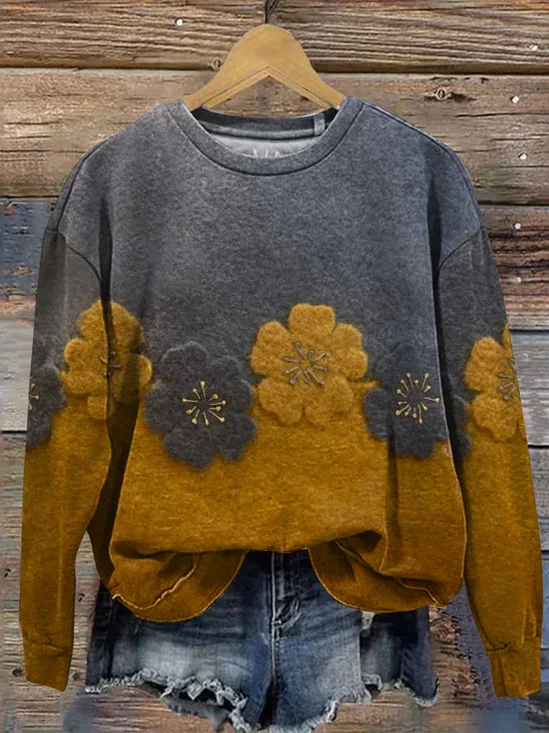 Women Floral Crew Neck Printing Casual Spring/Fall Long Sleeve Sweatshirt
