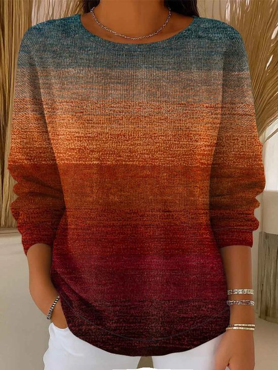 Women Abstract Printing Spring/Fall Casual Long Sleeve Crew Neck Sweater
