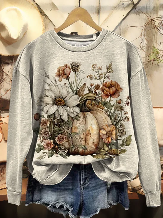 Women Floral Crew Neck Printing Casual Spring/Fall Long Sleeve Sweatshirt