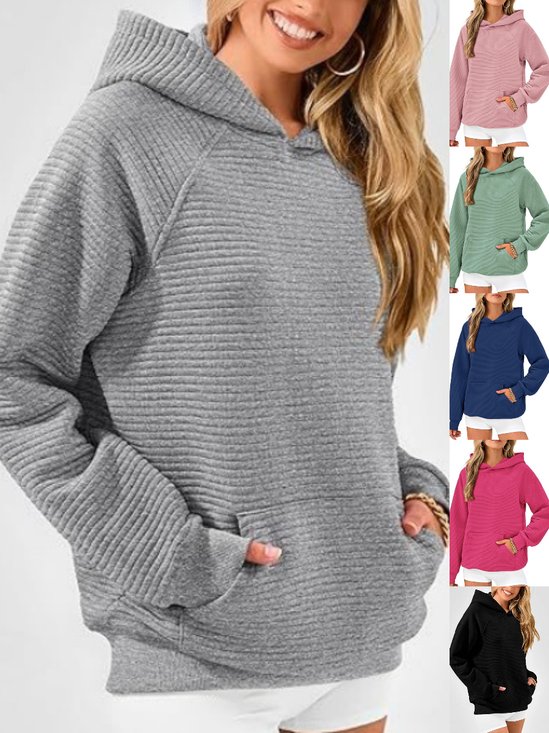 Women Plain Hoodie Split Joint Casual Spring/Fall Long Sleeve Sweatshirt