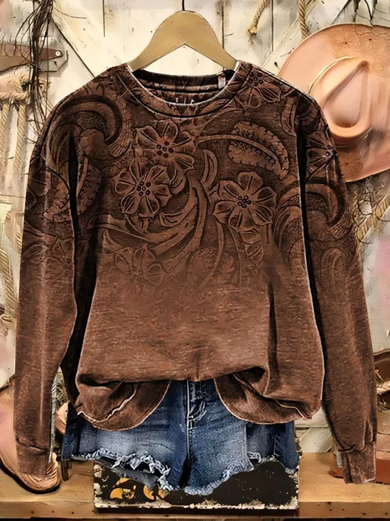 Women Floral Crew Neck Printing Casual Spring/Fall Long Sleeve Sweatshirt
