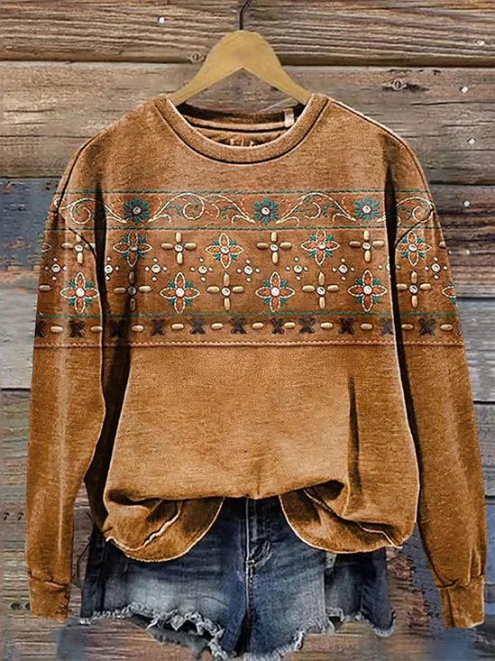 Women Floral Crew Neck Printing Casual Spring/Fall Long Sleeve Sweatshirt